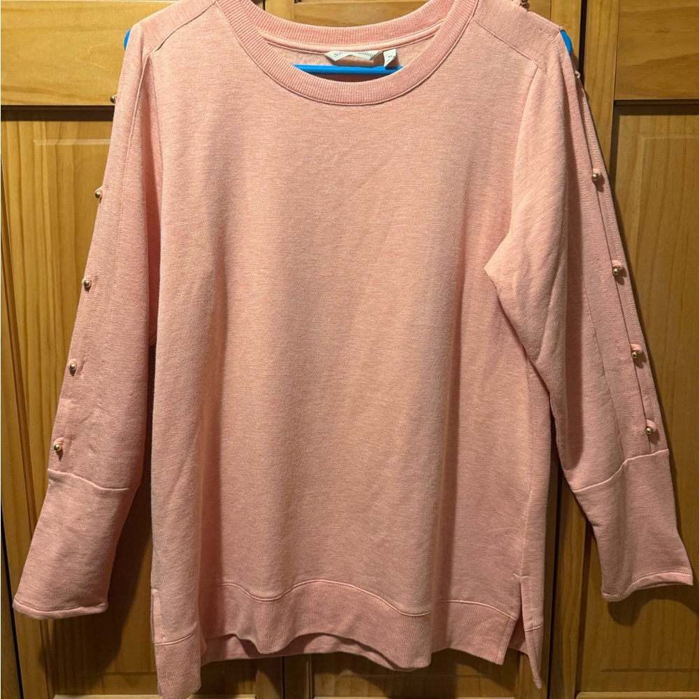 Soft Surroundings Peach Button-Accent Sweatshirt
